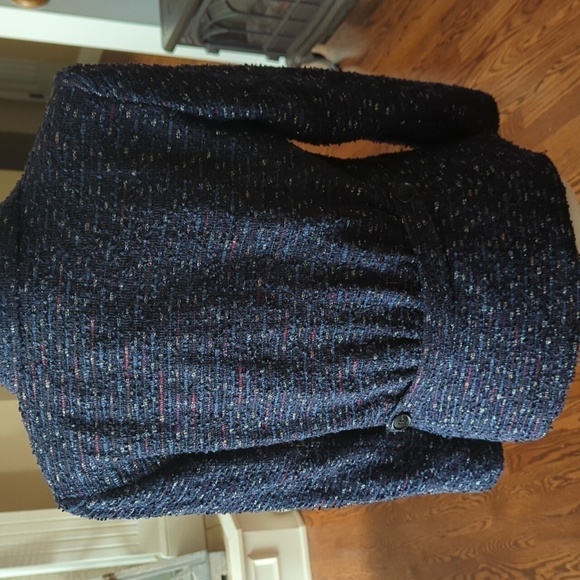 Lafayette 148 Blue Nubby Metallic thread Chic Tweed career Blazer Jacket sz 8 - Picture 4 of 10